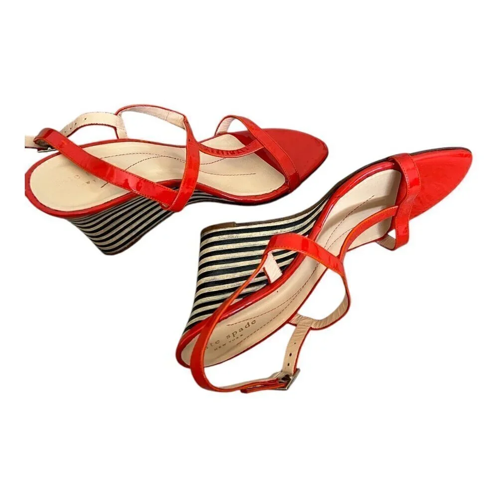 Kate Spade Womens Lorna Wedge Sandals Open Toe Patent Leather Orange Size 8D